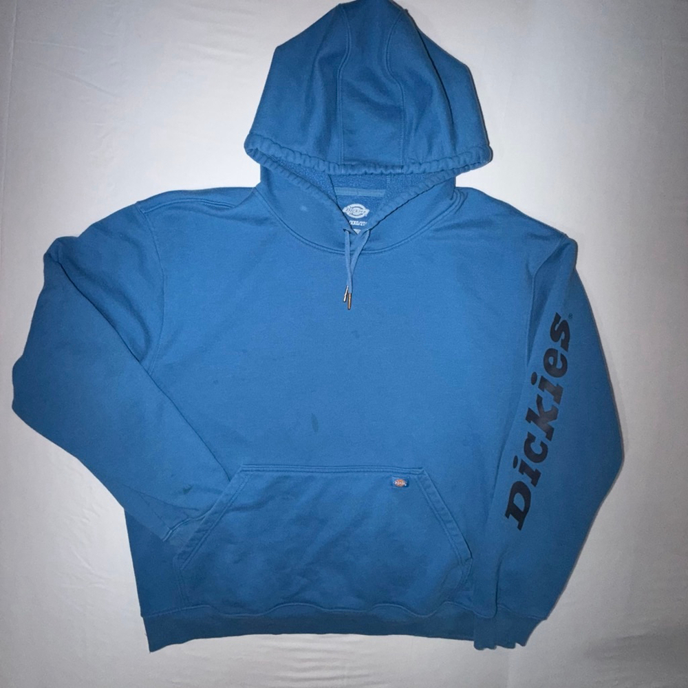 Dickies Logo Sleeve Hoodie 2XL Blue Skater Workwear Gorpcore Distressed